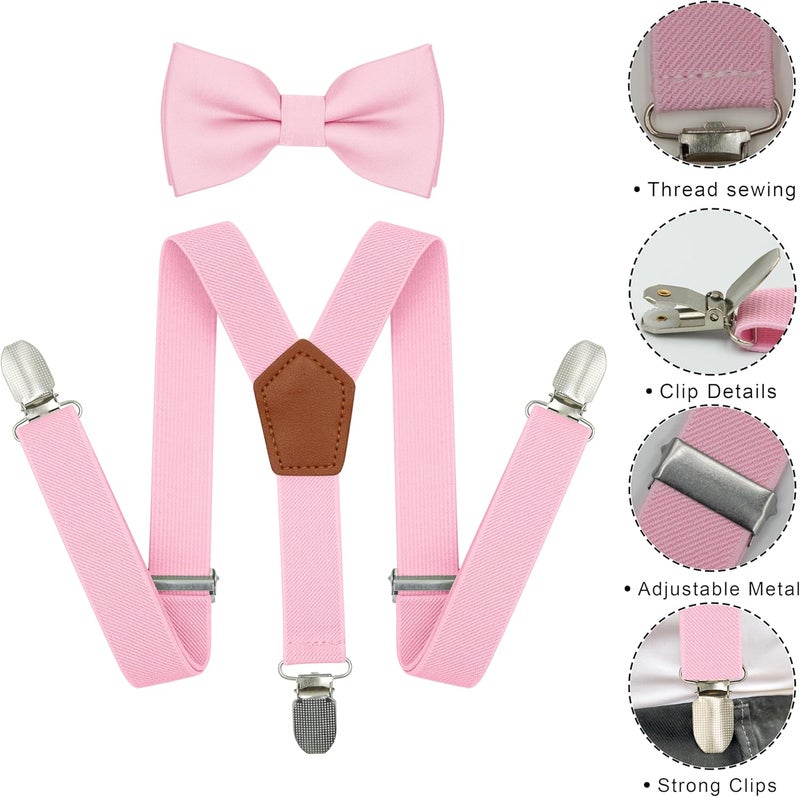BEWDIO Adjustable Baby Boy Suspenders and Bow Tie, Pre-tied Kids Bowtie and Elastic Suspenders with 4 Strong Metal Clips - Image 2